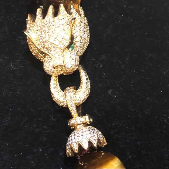 Gorgeous Tiger Eye Necklace wth Huge CZ Pave - Picture 2 of 6